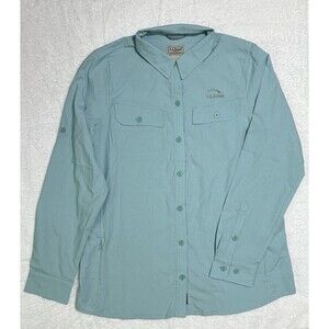 L.L. Bean No Fly Zone Shirt Women's M Blue Repellant Performance Outdoor UPF 50+